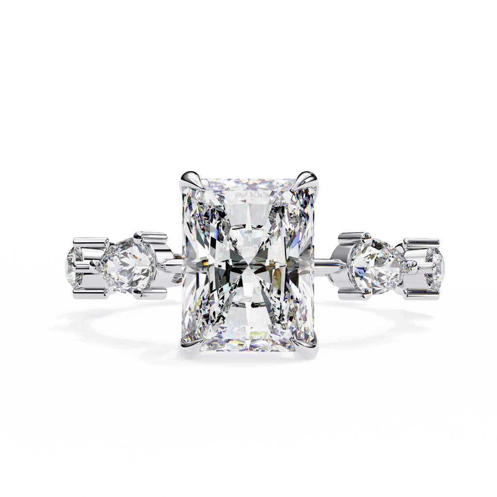 White Gold Radiant Cut Diamond Ring with Pear Eternity Band