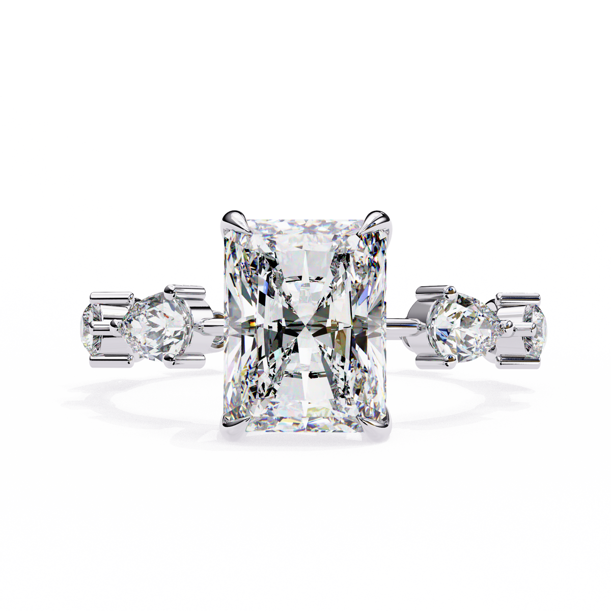 White Gold Radiant Cut Diamond Ring with Pear Eternity Band