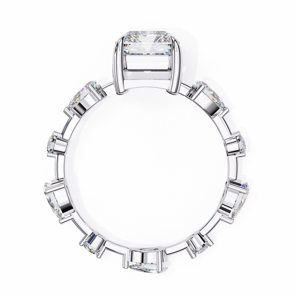 White Gold Radiant Cut Diamond Ring with Pear Eternity Band