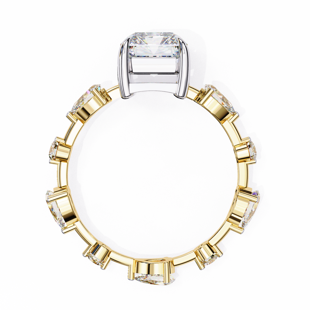 Yellow Gold Radiant Cut Diamond Ring with Pear Eternity Band