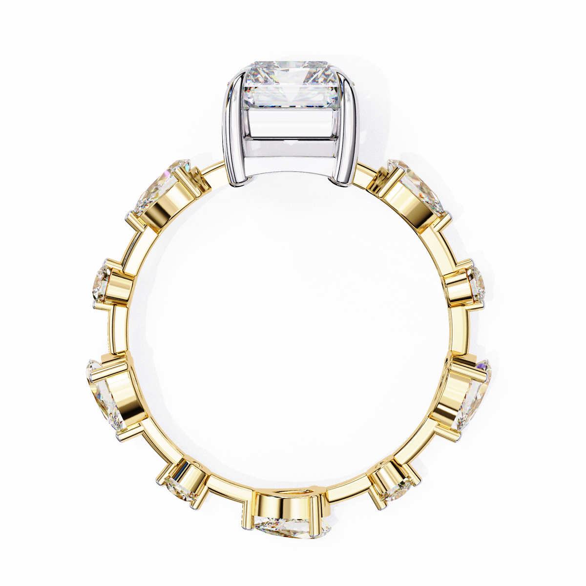 Yellow Gold Radiant Cut Diamond Ring with Pear Eternity Band