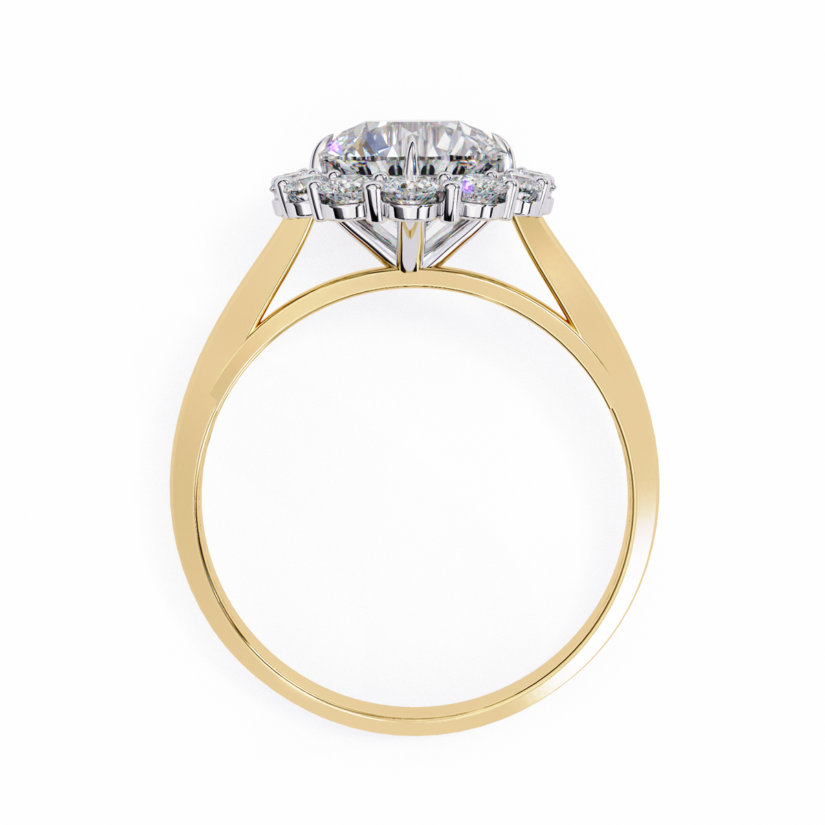 Yellow Gold Round Cut Diamond Floral Halo Ring