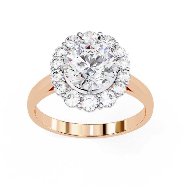 Rose Gold Round Cut Diamond Floral Halo Ring