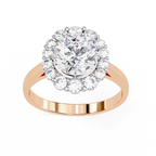 Rose Gold Round Cut Diamond Floral Halo Ring