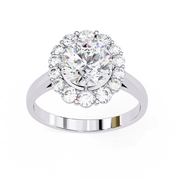 White Gold Round Cut Diamond Floral Halo Ring