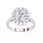 White Gold Round Cut Diamond Floral Halo Ring