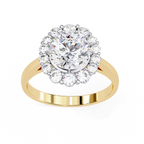 Yellow Gold Round Cut Diamond Floral Halo Ring