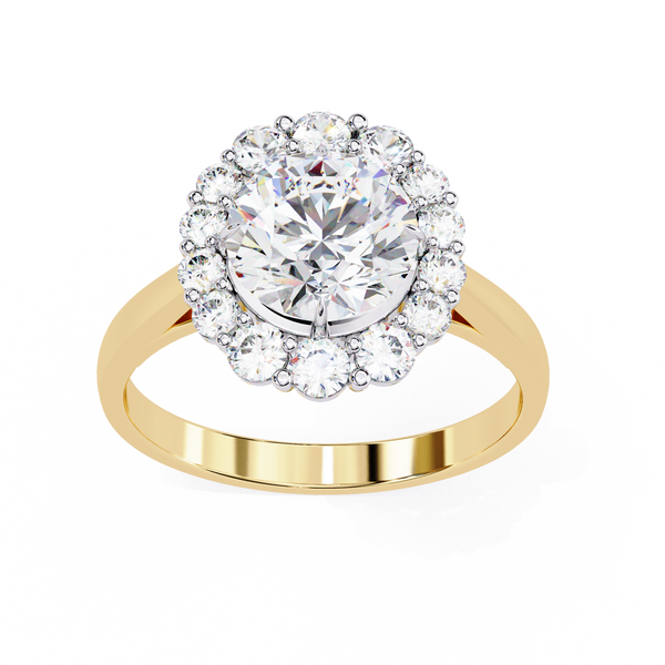 Yellow Gold Round Cut Diamond Floral Halo Ring