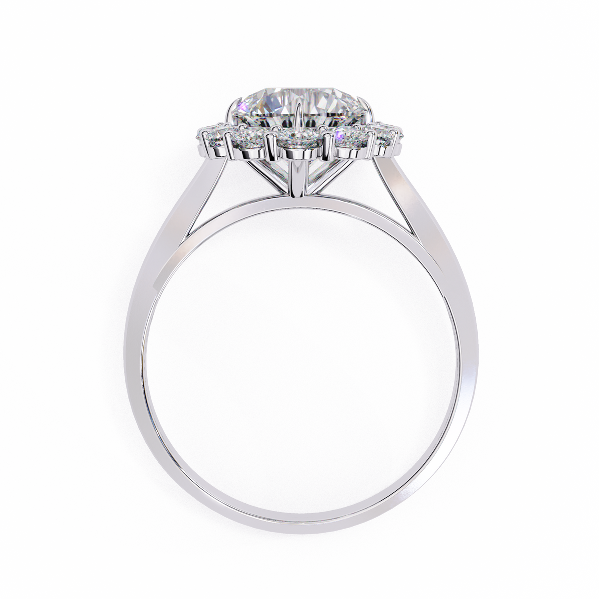 White Gold Round Cut Diamond Floral Halo Ring