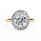 Yellow Gold Round Cut Diamond Floral Halo Ring