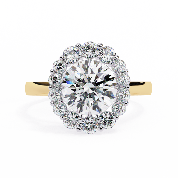 Yellow Gold Round Cut Diamond Floral Halo Ring