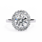 White Gold Round Cut Diamond Floral Halo Ring