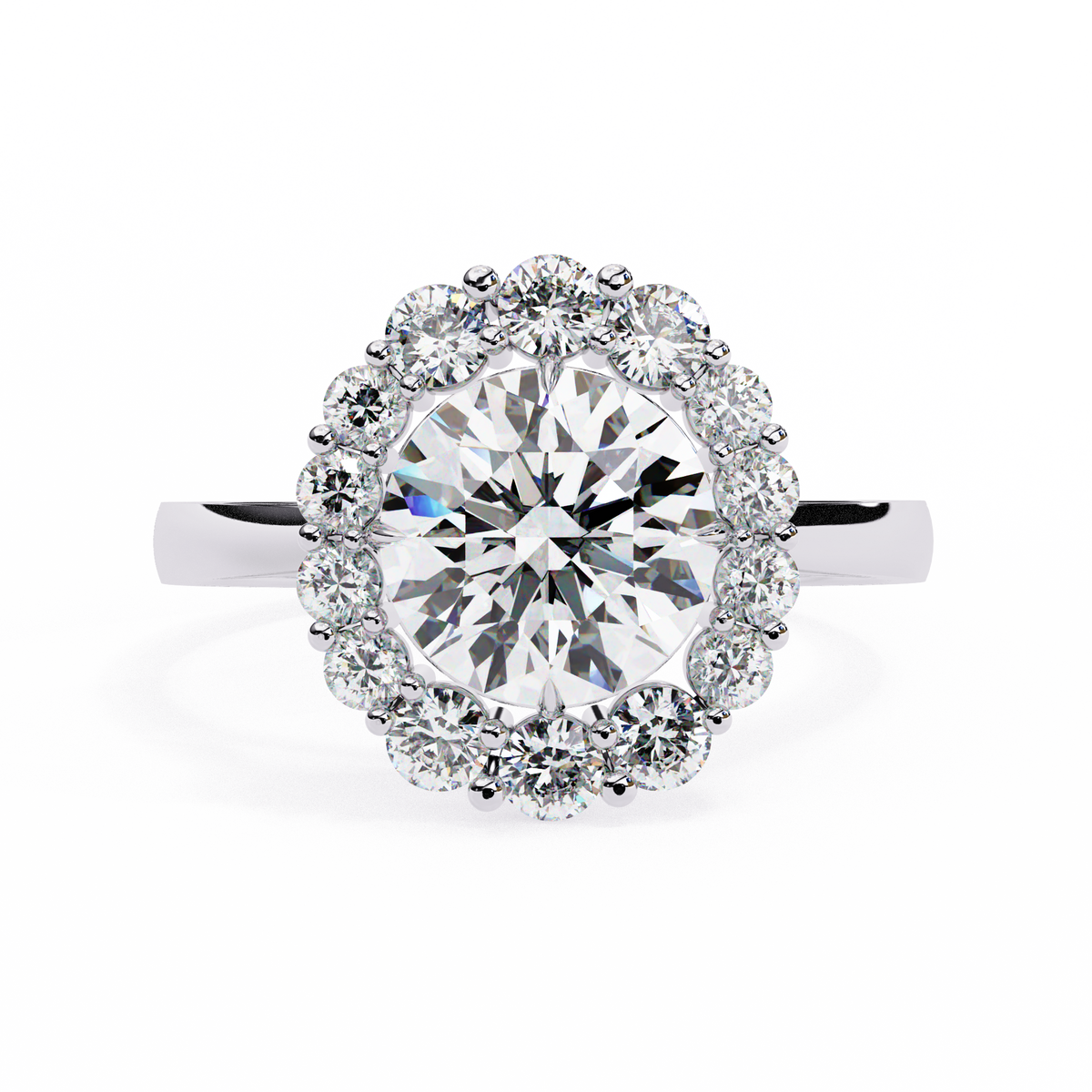 White Gold Round Cut Diamond Floral Halo Ring