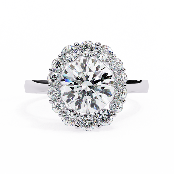 White Gold Round Cut Diamond Floral Halo Ring