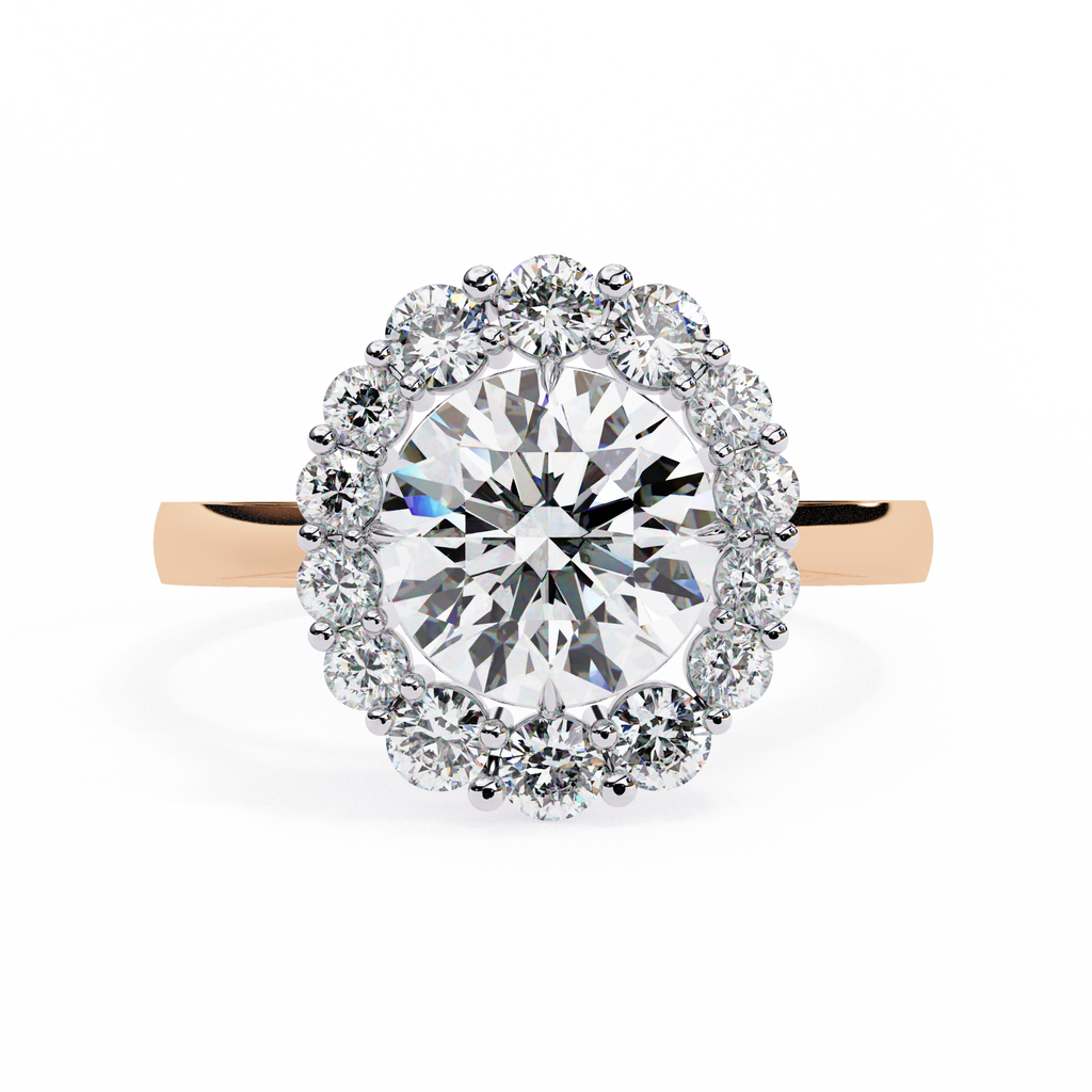 Rose Gold Round Cut Diamond Floral Halo Ring