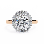 Rose Gold Round Cut Diamond Floral Halo Ring