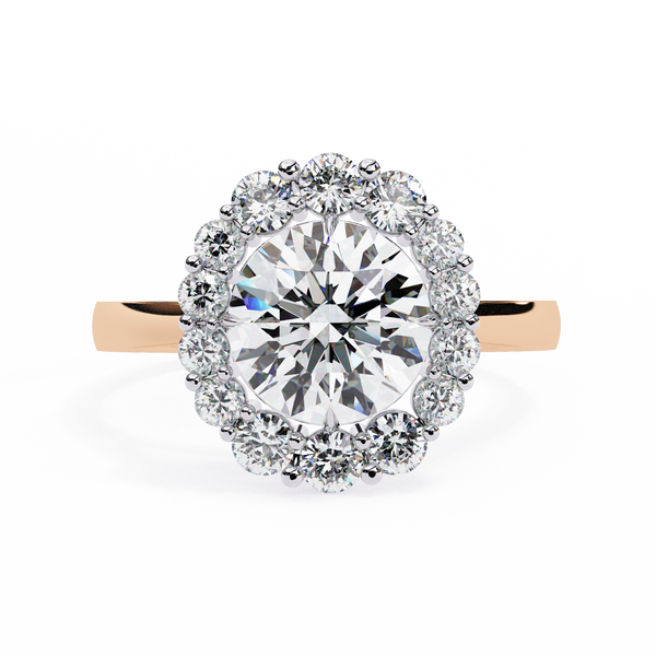 Rose Gold Round Cut Diamond Floral Halo Ring