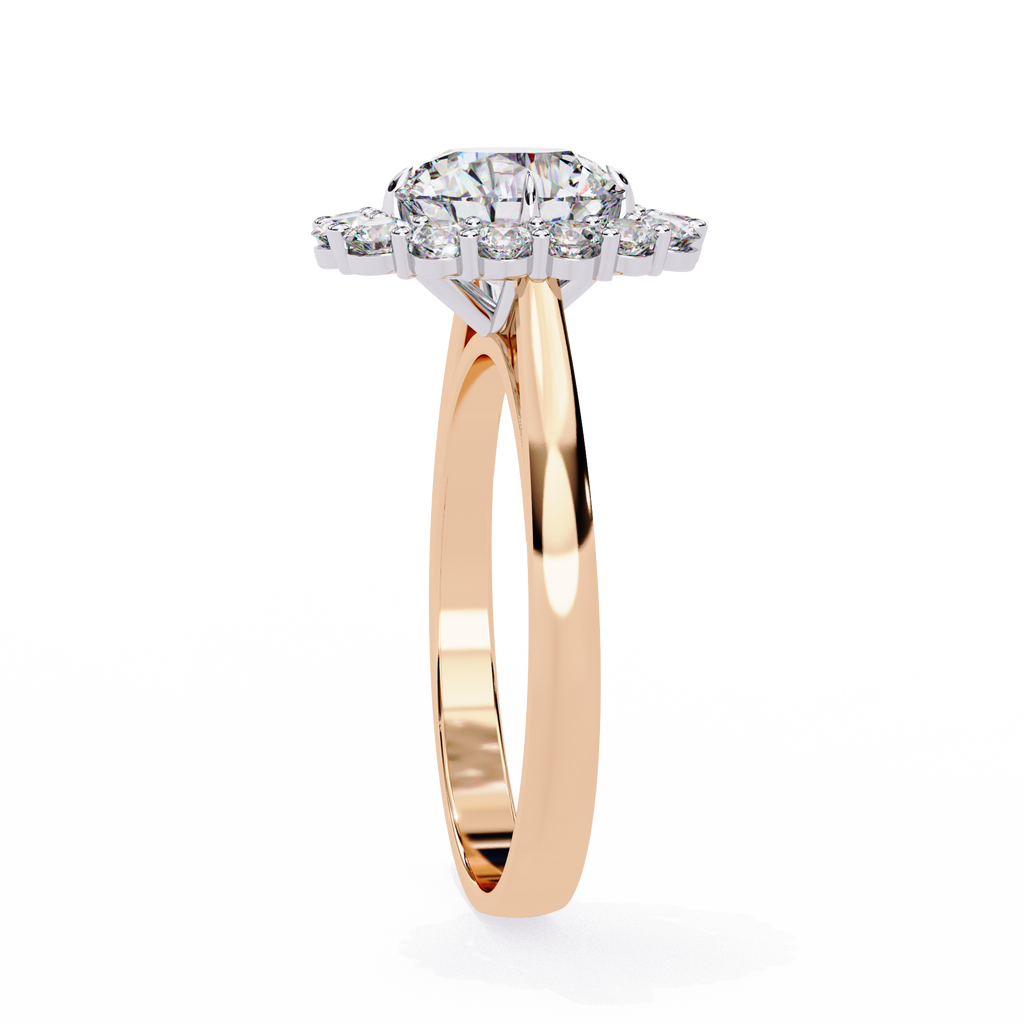 Rose Gold Round Cut Diamond Floral Halo Ring