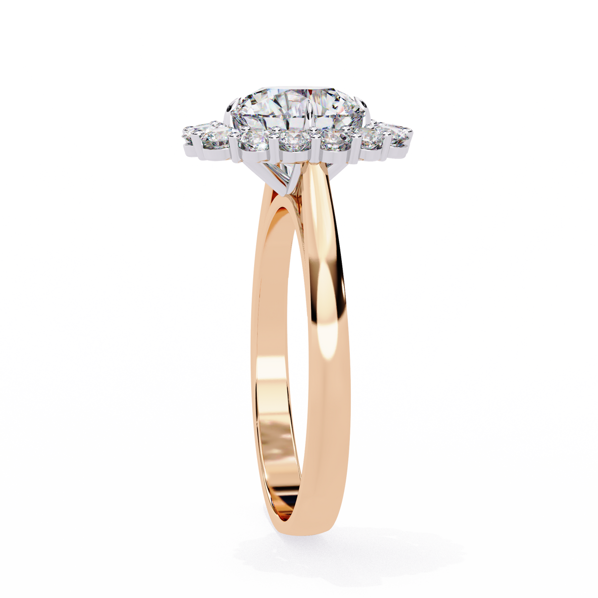 Rose Gold Round Cut Diamond Floral Halo Ring