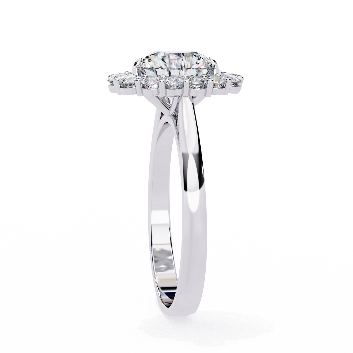 White Gold Round Cut Diamond Floral Halo Ring