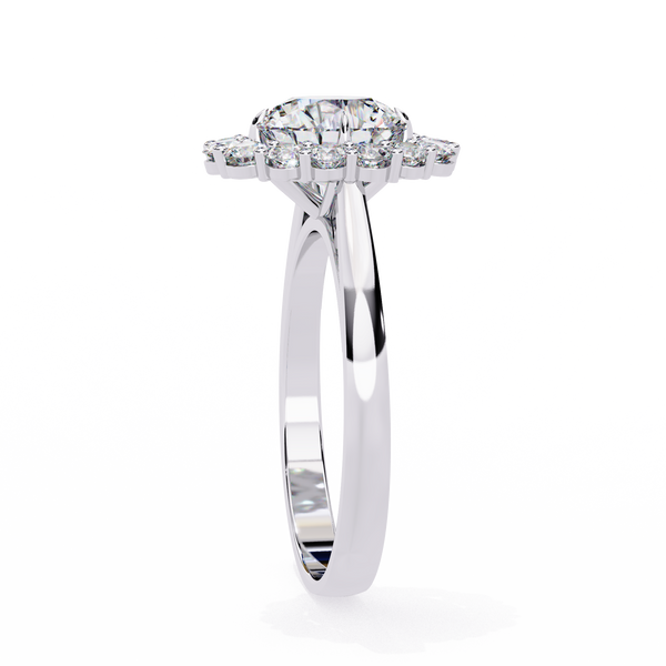 White Gold Round Cut Diamond Floral Halo Ring