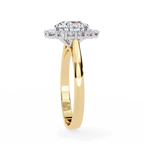 Yellow Gold Round Cut Diamond Floral Halo Ring