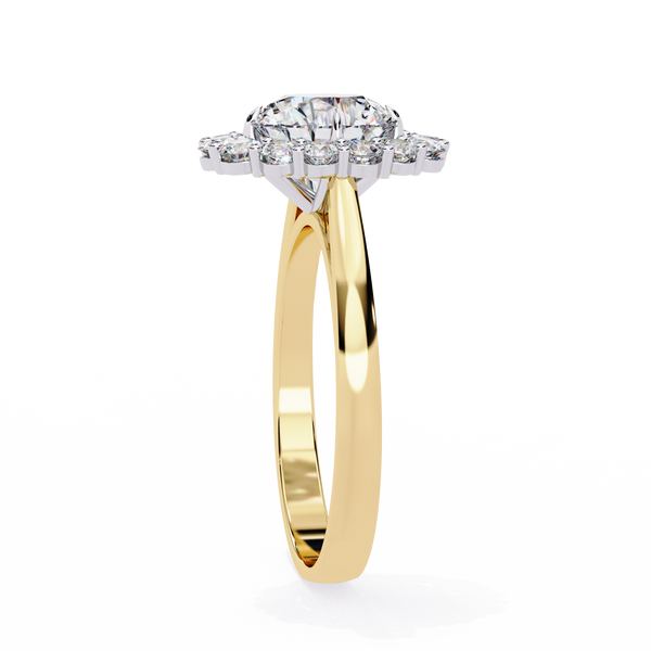 Yellow Gold Round Cut Diamond Floral Halo Ring