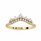 Yellow Gold Round Diamond Tiara Crown Ring with Pavé Band