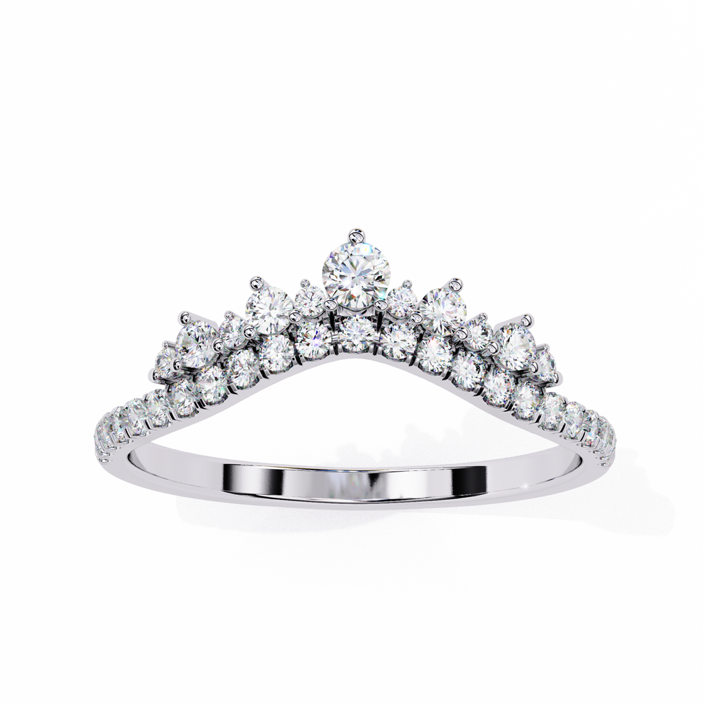 White Gold Round Diamond Tiara Crown Ring with Pavé Band
