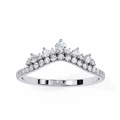 White Gold Round Diamond Tiara Crown Ring with Pavé Band