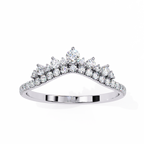 White Gold Round Diamond Tiara Crown Ring with Pavé Band