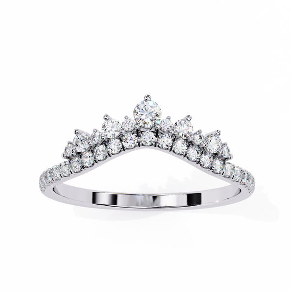 White Gold Round Diamond Tiara Crown Ring with Pavé Band