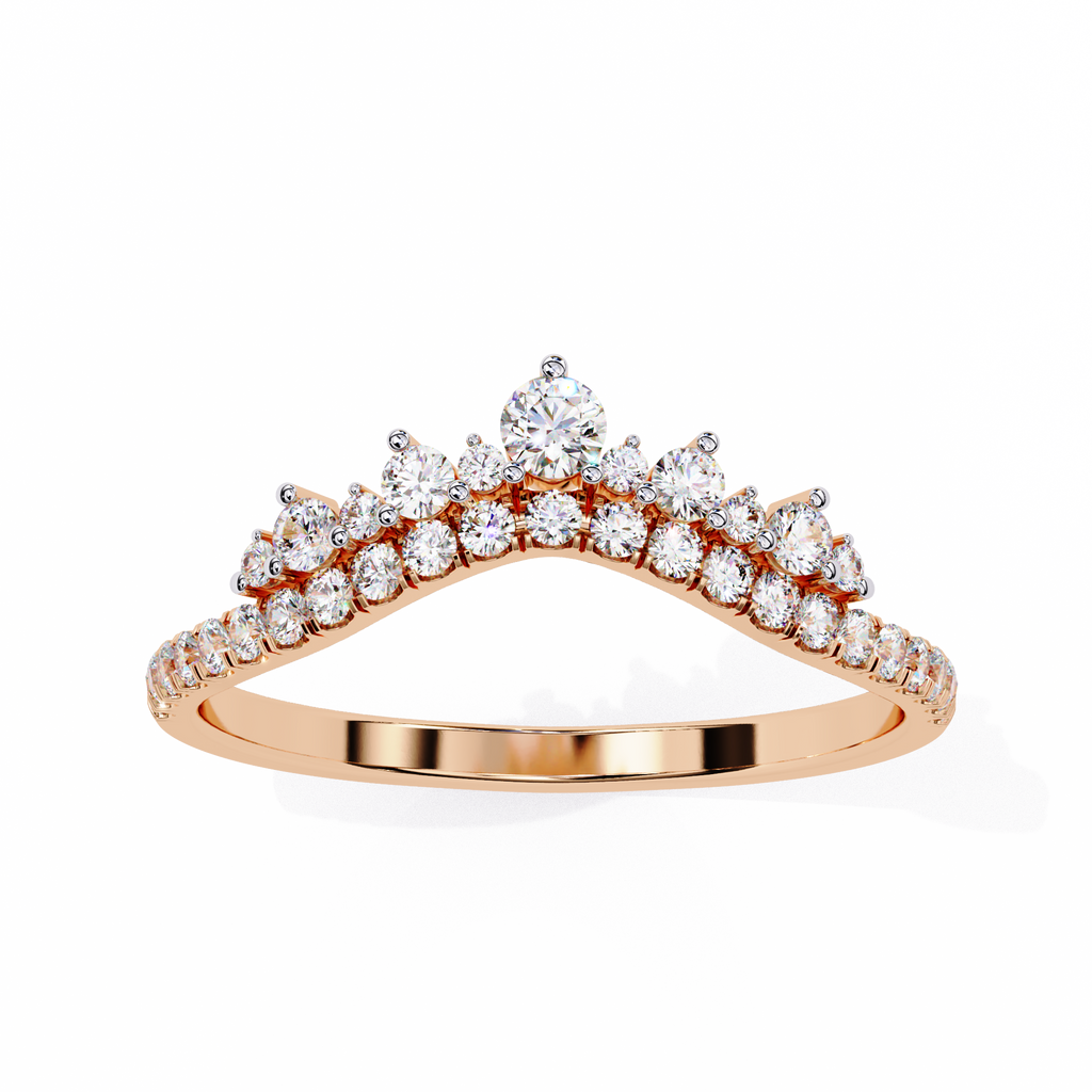 Rose Gold Round Diamond Tiara Crown Ring with Pavé Band