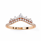 Rose Gold Round Diamond Tiara Crown Ring with Pavé Band
