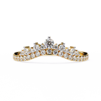 Yellow Gold Round Diamond Tiara Crown Ring with Pavé Band