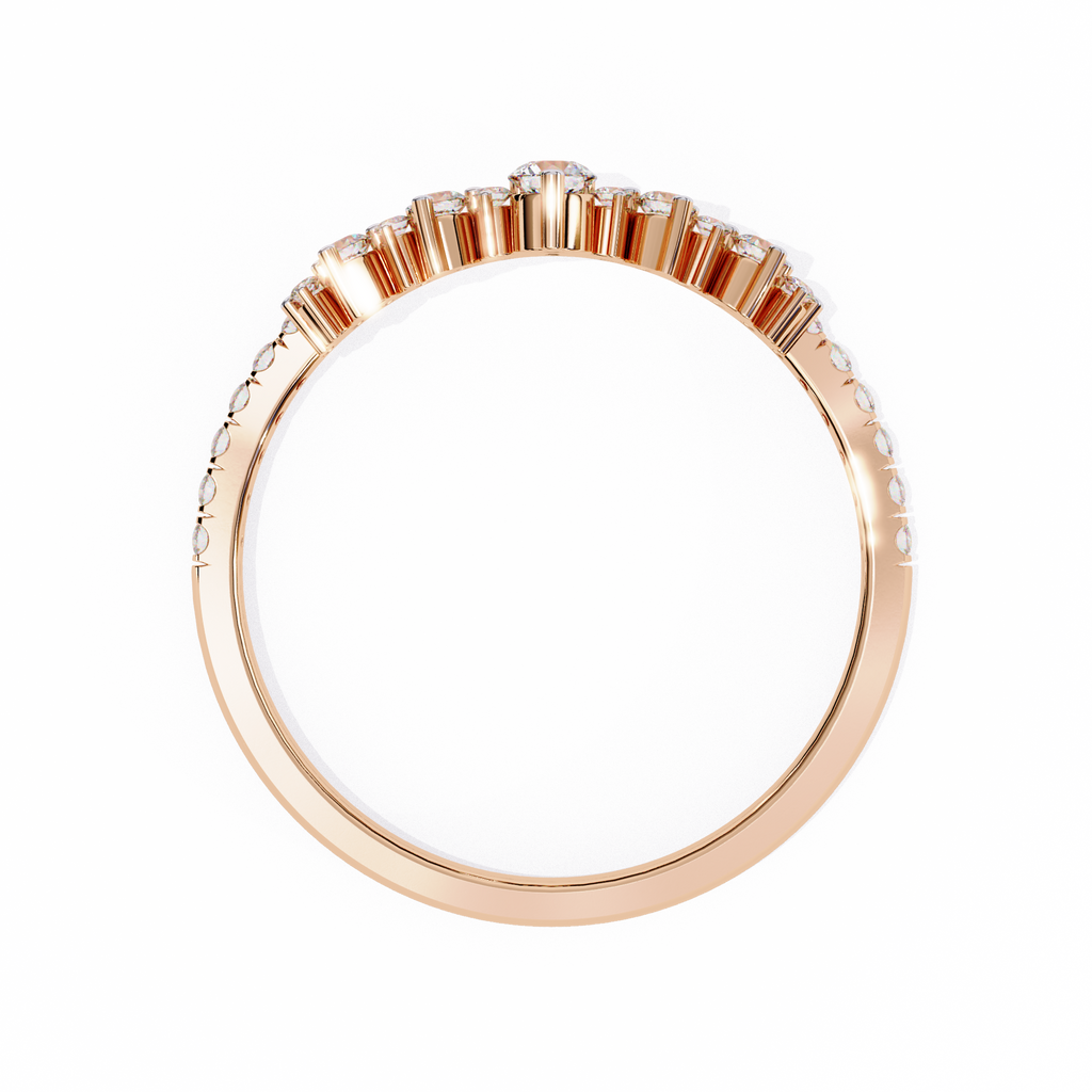 Rose Gold Round Diamond Tiara Crown Ring with Pavé Band