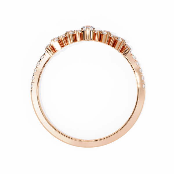 Rose Gold Round Diamond Tiara Crown Ring with Pavé Band