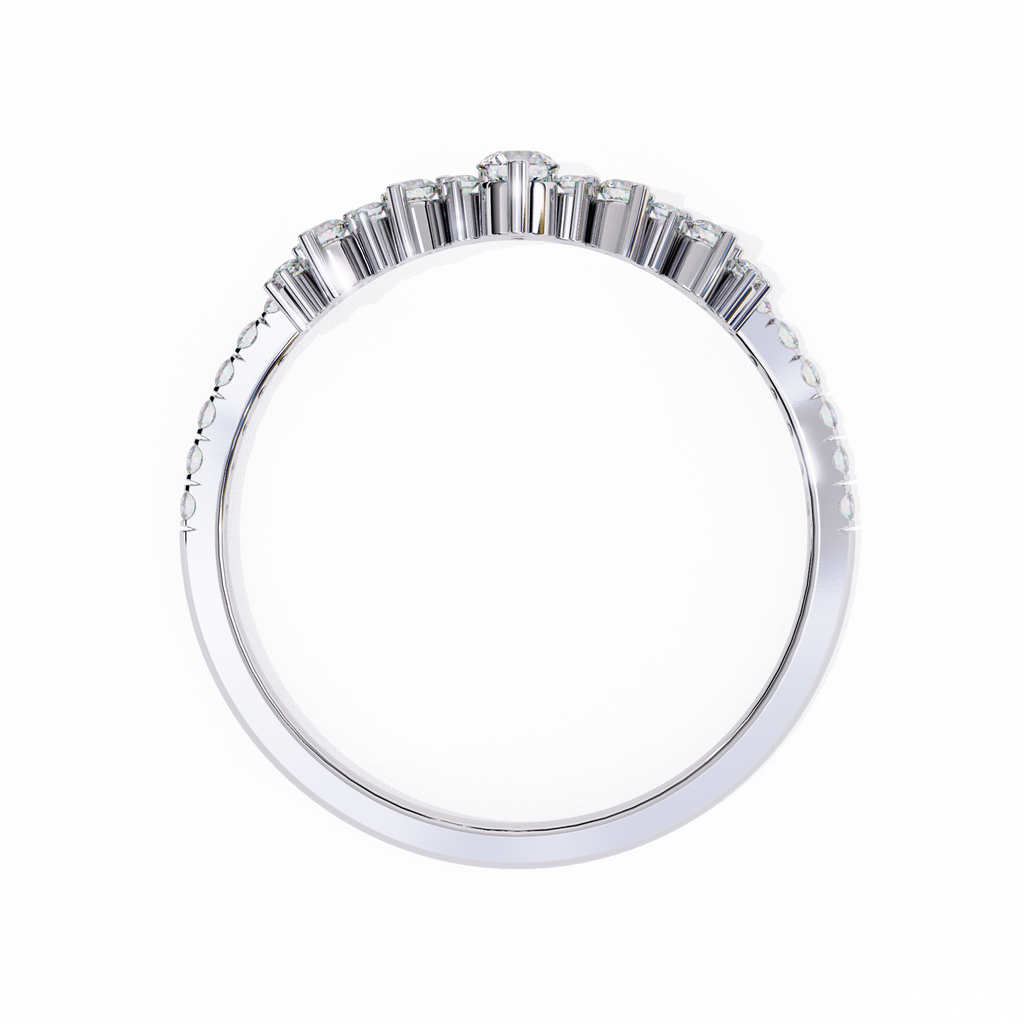 White Gold Round Diamond Tiara Crown Ring with Pavé Band