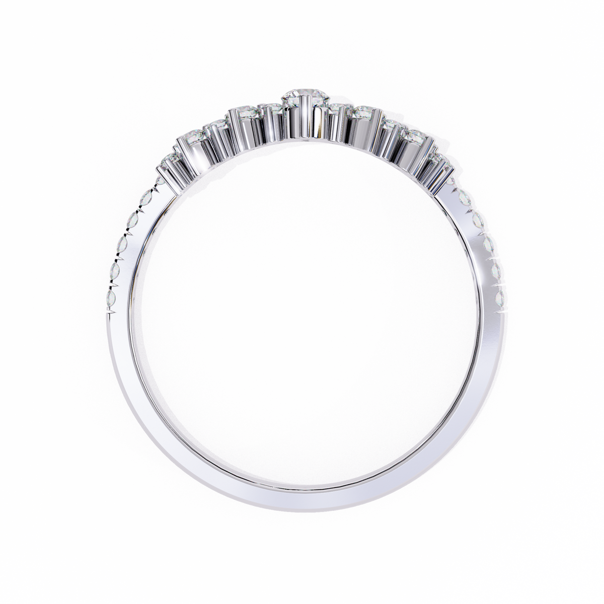 White Gold Round Diamond Tiara Crown Ring with Pavé Band