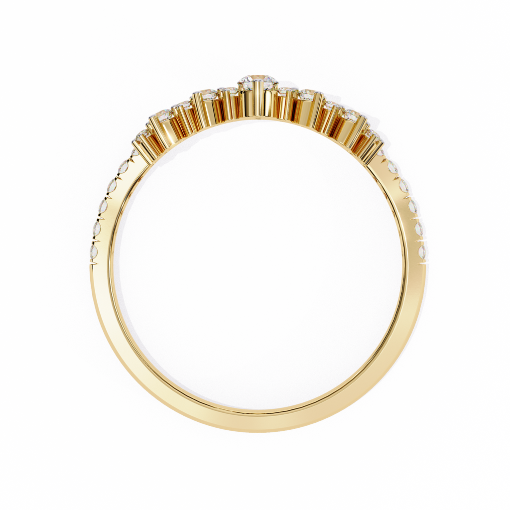 Yellow Gold Round Diamond Tiara Crown Ring with Pavé Band