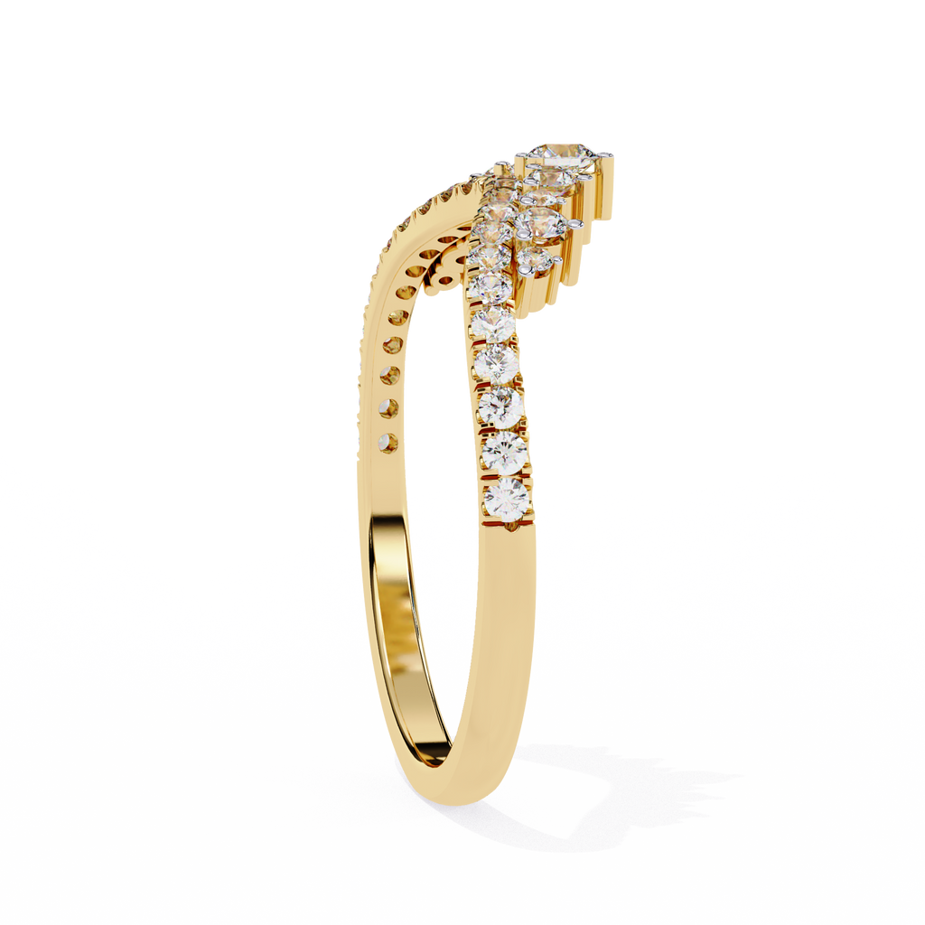 Yellow Gold Round Diamond Tiara Crown Ring with Pavé Band