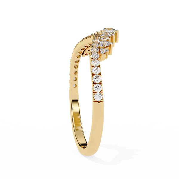 Yellow Gold Round Diamond Tiara Crown Ring with Pavé Band