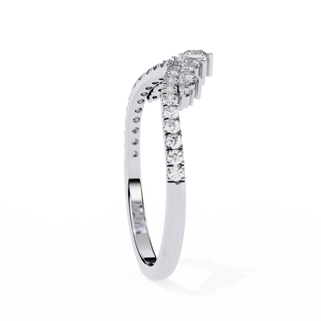 White Gold Round Diamond Tiara Crown Ring with Pavé Band