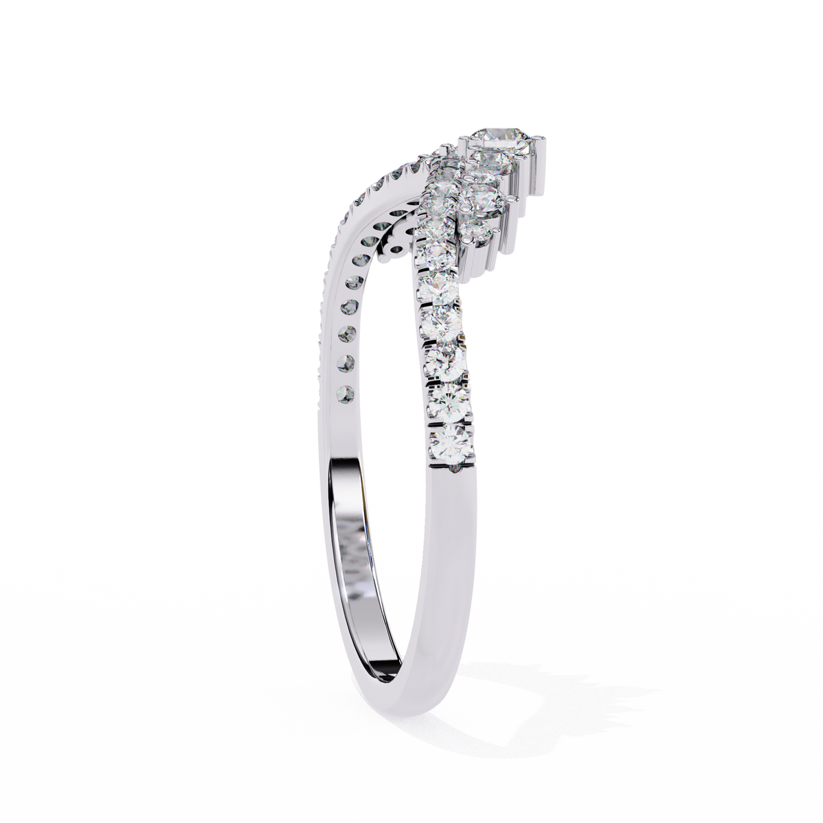White Gold Round Diamond Tiara Crown Ring with Pavé Band
