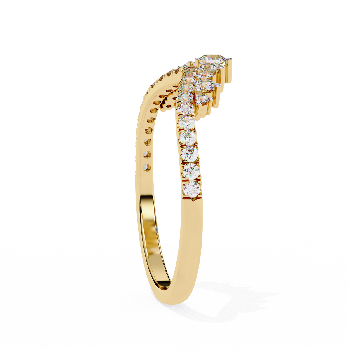 Yellow Gold Round Diamond Tiara Crown Ring with Pavé Band