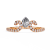 Rose Gold Pear Cut Diamond Crown Ring with Pavé Scroll Band