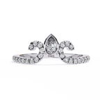 White Gold Pear Cut Diamond Crown Ring with Pavé Scroll Band