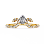 Yellow Gold Pear Cut Diamond Crown Ring with Pavé Scroll Band