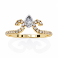 Yellow Gold Pear Cut Diamond Crown Ring with Pavé Scroll Band