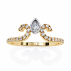 Yellow Gold Pear Cut Diamond Crown Ring with Pavé Scroll Band